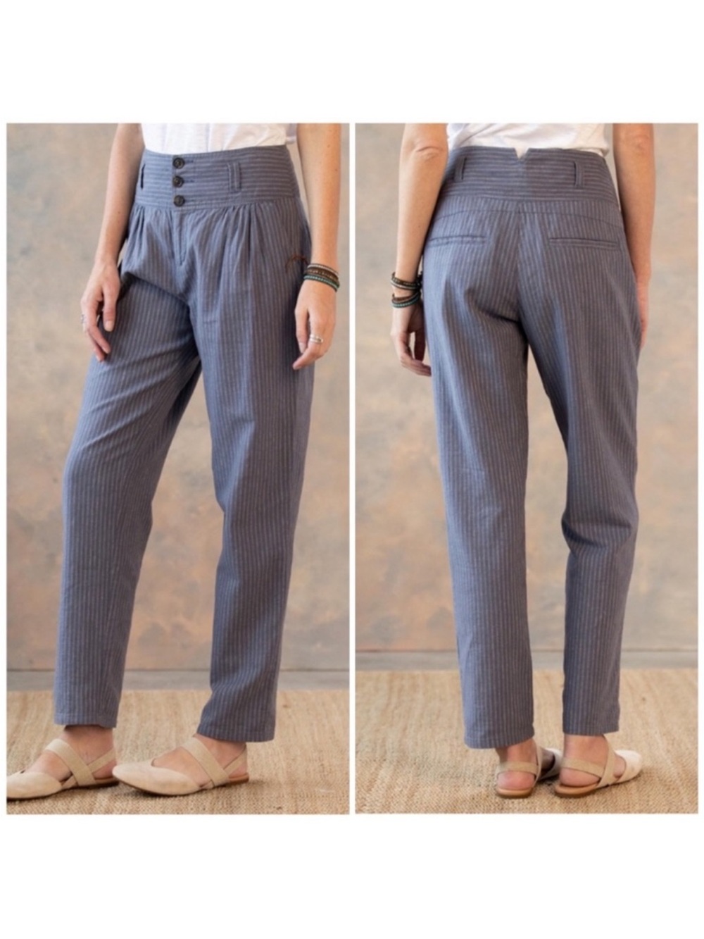 Sundance Amelia Trousers Linen Blend Pants Striped Ankle Boho Woman's 10
